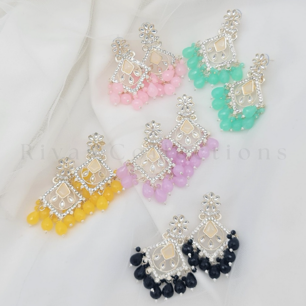 Silver Frosted Crystal Diamond Drop Earrings