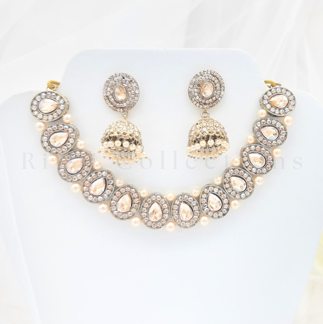 Teardrop Luxury Diamante Faux Kundan Choker Set