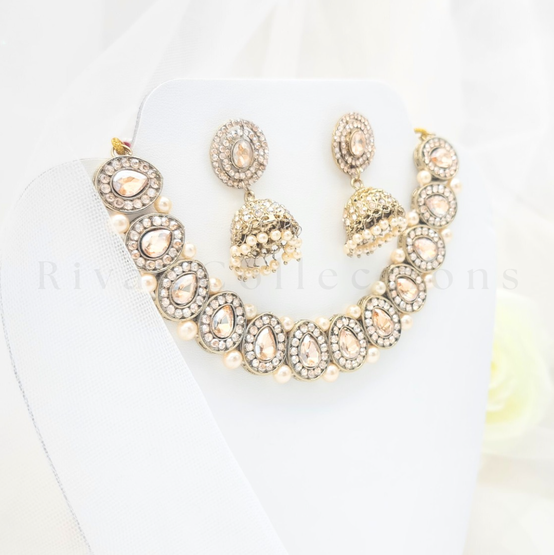 Teardrop Luxury Diamante Faux Kundan Choker Set