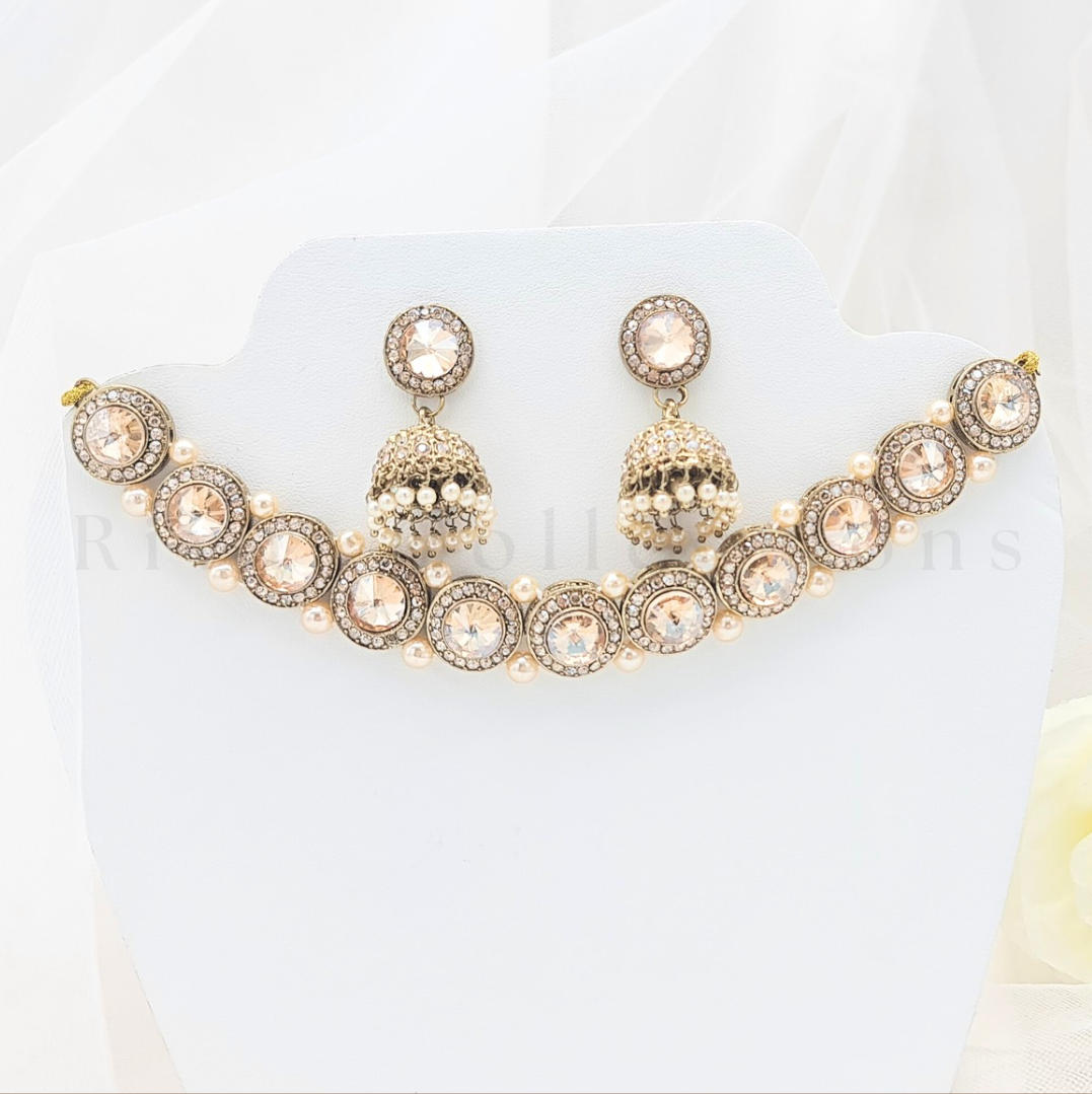 Circular Luxury Diamante Faux Kundan Choker Set