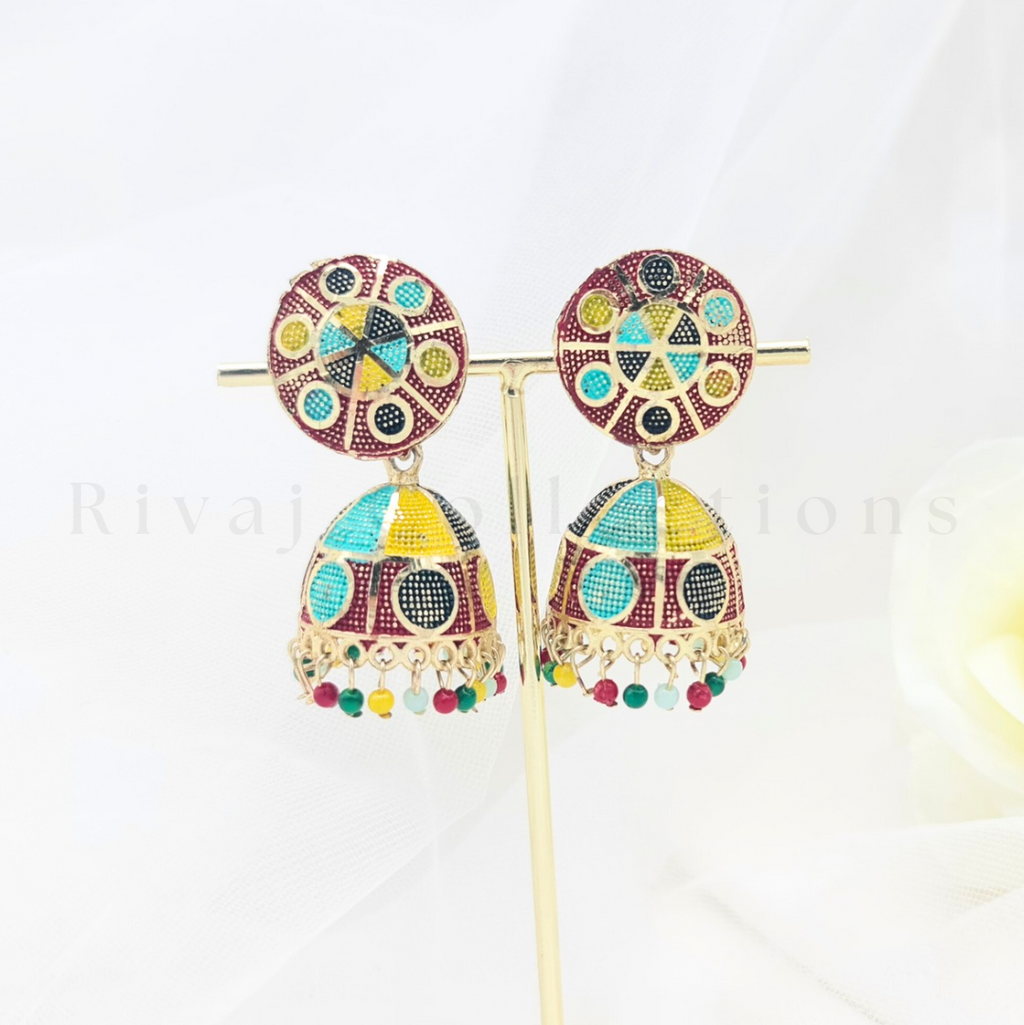Multicolour Traditional Style Jhumka Earrings