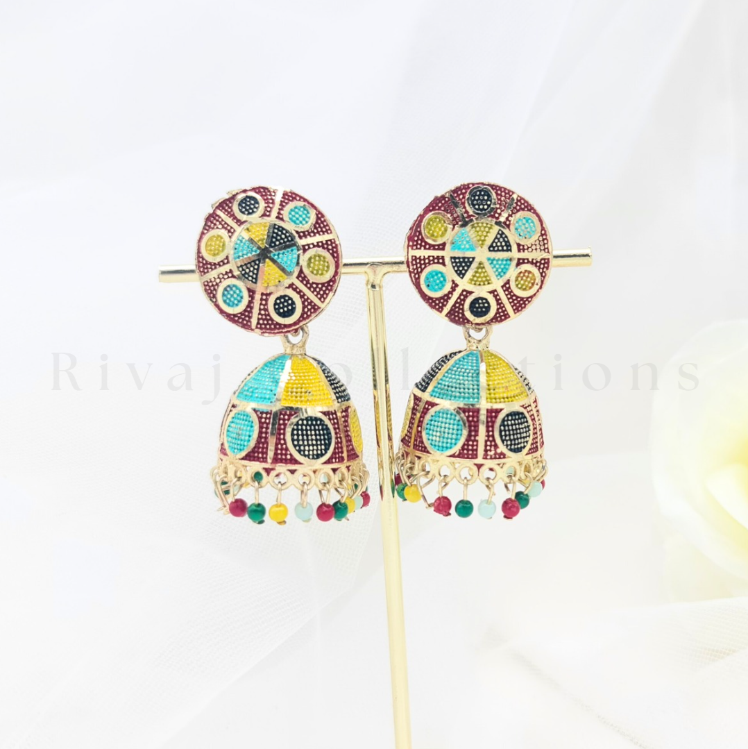 Multicolour Traditional Style Jhumka Earrings