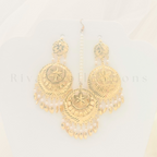 Gold Leaf Pearl Earring Tikka Set