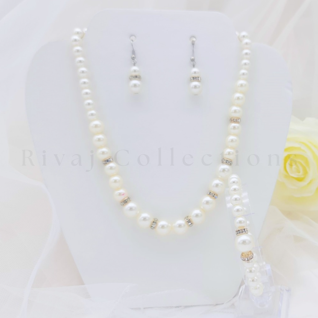 Elegant Pearl Long Necklace Set