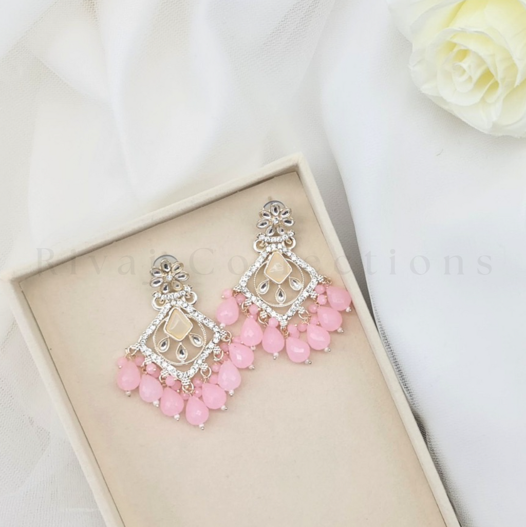 Silver Frosted Crystal Diamond Drop Earrings