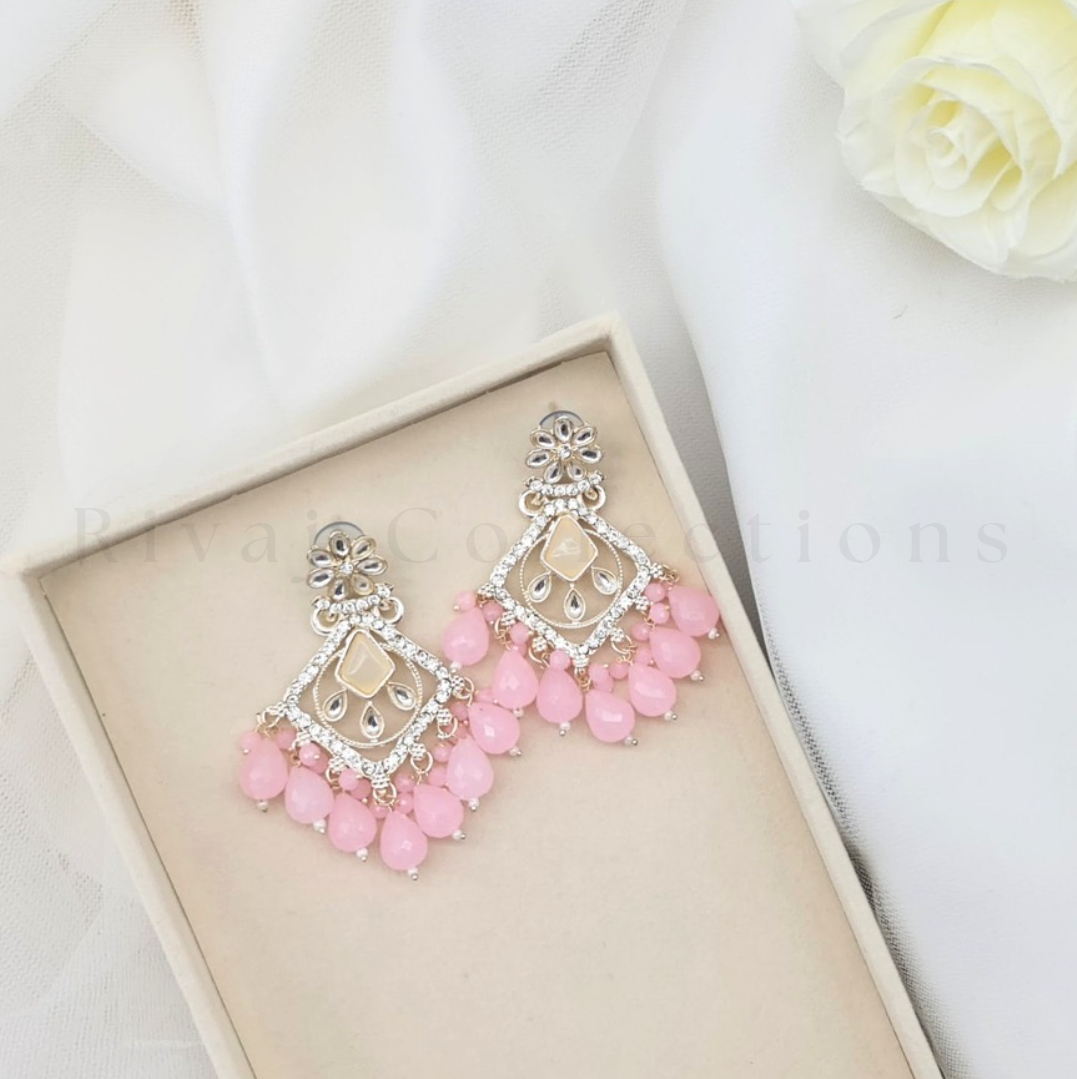 Silver Frosted Crystal Diamond Drop Earrings