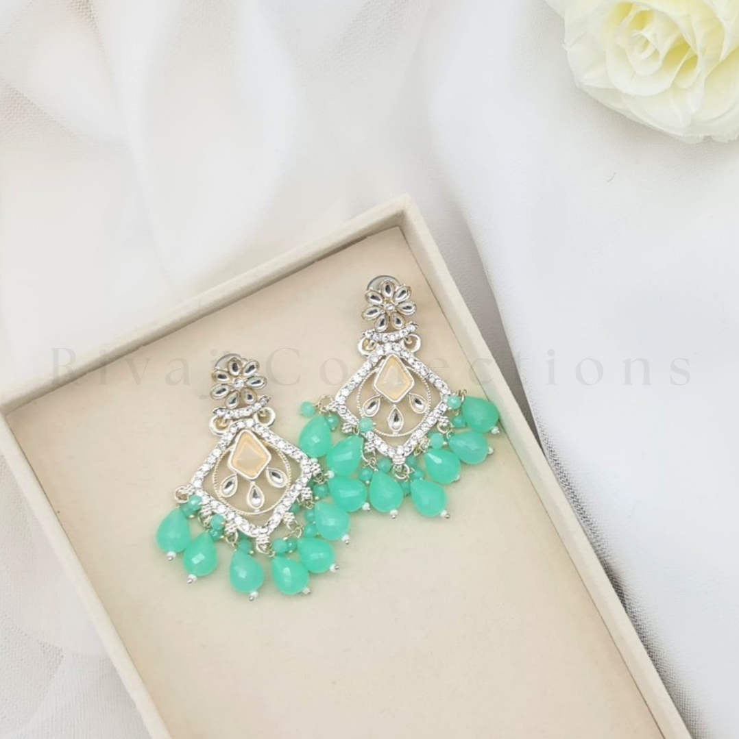 Silver Frosted Crystal Diamond Drop Earrings