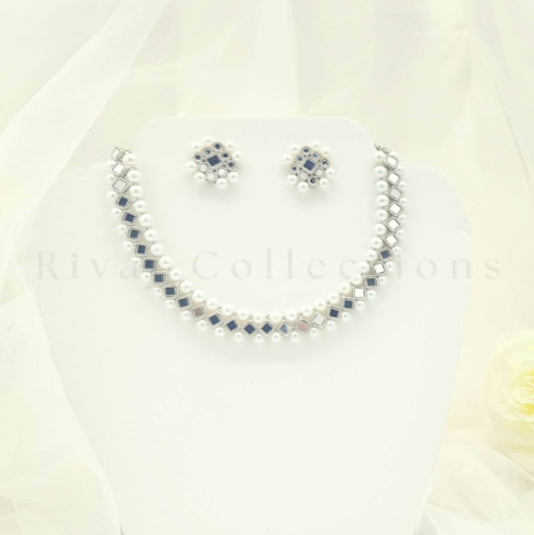 White Pearl Mirror Choker Set