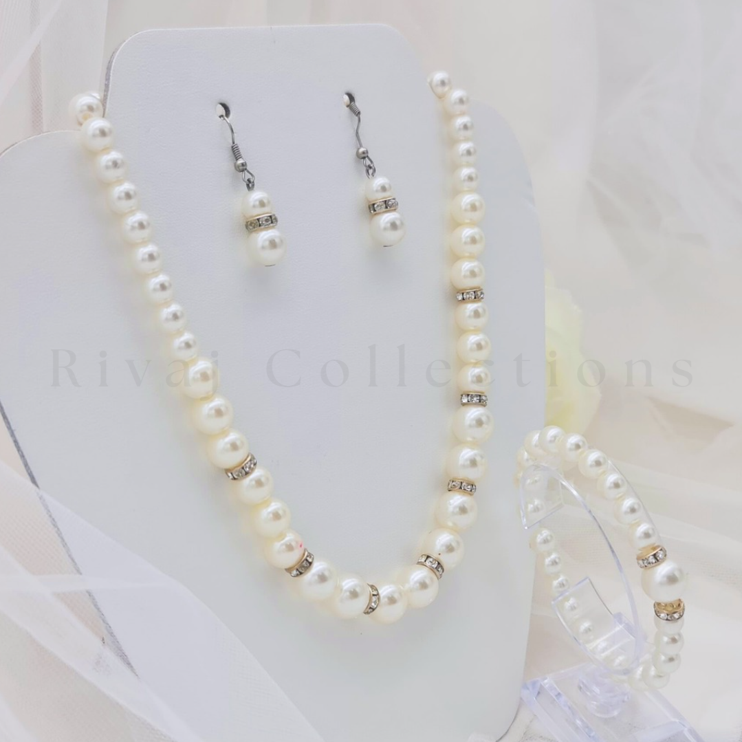 Elegant Pearl Long Necklace Set