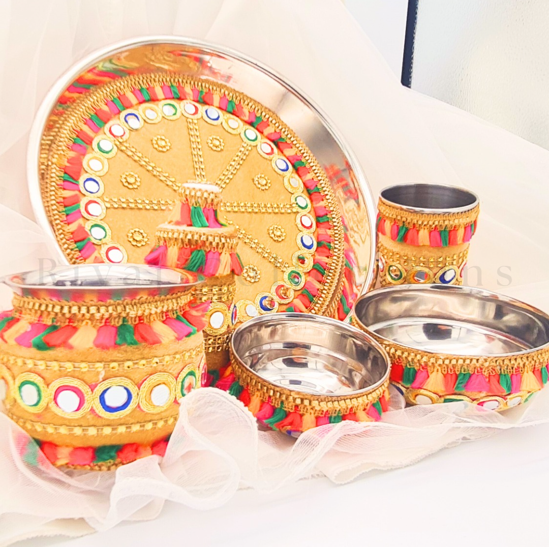 Beige Tassel Mirror Detail Decorative Set